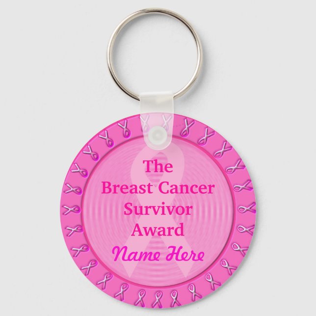 Customizable Pink  Breast Cancer Award Medal Keychain (Front)