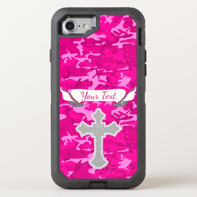 Customizable - Pink Camo with Cross Otterbox iPhone Case (Back)