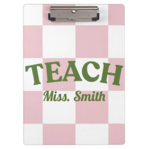 Customizable Pink Checkered Teacher Clipboard 