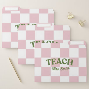 Customizable Pink Checkered Teacher File Folders