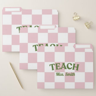 Customizable Pink Checkered Teacher File Folders