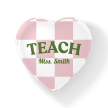 Customizable Pink Checkered Teacher Paperweight