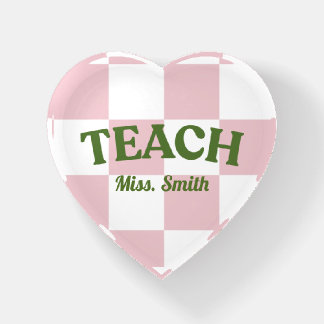 Customizable Pink Checkered Teacher Paperweight