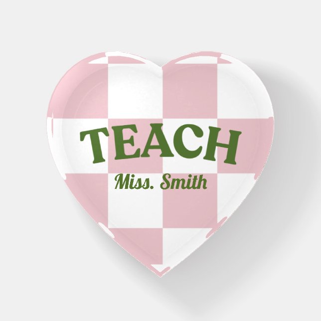 Customizable Pink Checkered Teacher Paperweight (Front)