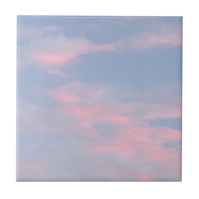 Customizable Pink Clouds Ceramic Tile (Front)