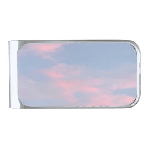Customizable Pink Clouds Silver Finish Money Clip