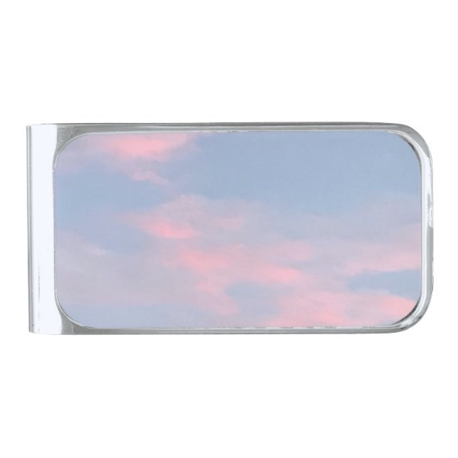 Customizable Pink Clouds Silver Finish Money Clip (Front)
