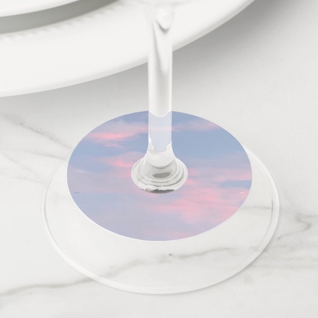 Customizable Pink Clouds Wine Glass Tag (Close Up)