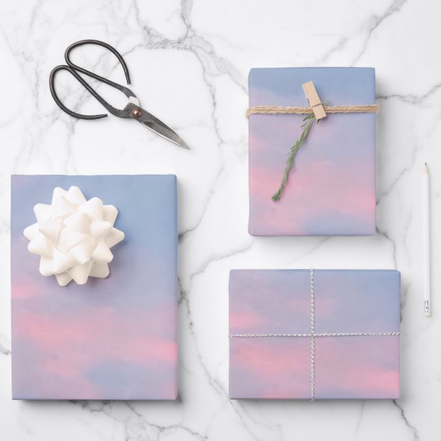 Customizable Pink Clouds Wrapping Paper Sheets (Front)
