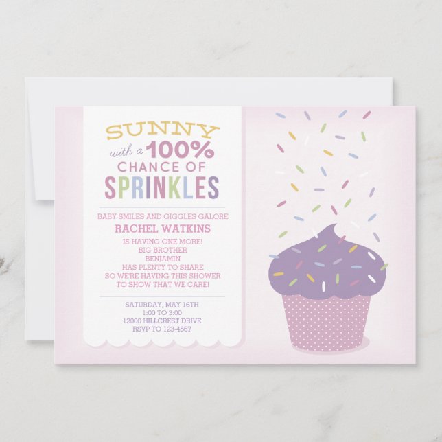 Customizable Pink Cupcake Baby Sprinkle Invitation (Front)