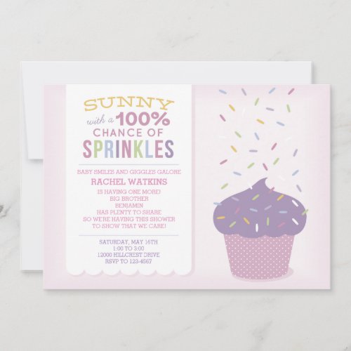 Pink Cupcake Sprinkles Baby Shower Invitation