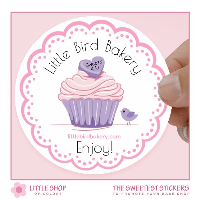 Customizable Pink Cupcake Bakery Classic Round Sticker (Creator Uploaded)