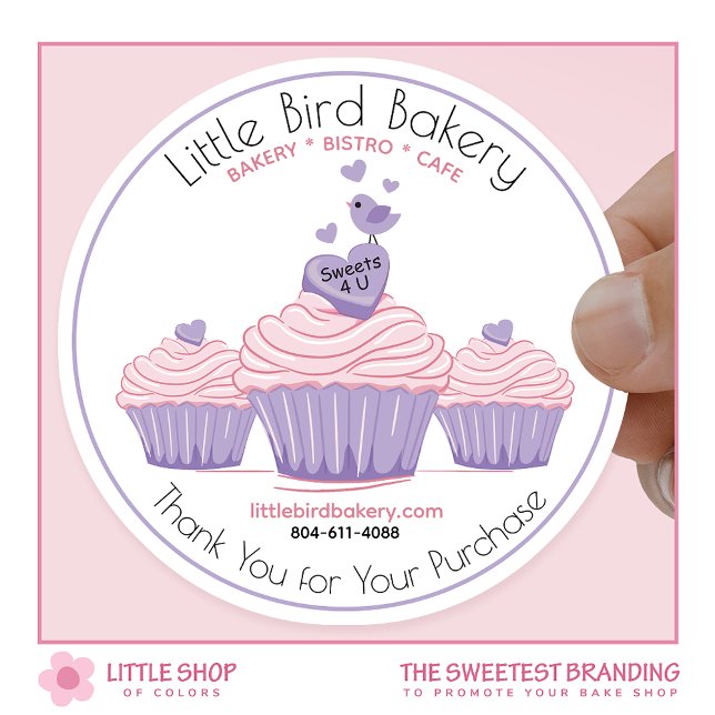 Customizable Pink Cupcakes Bakery Thank You Classic Round Sticker (Creator Uploaded)