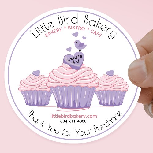 Customizable Pink Cupcakes Bakery Thank You Classic Round Sticker