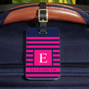 Customizable Pink Dark Navy Blue Color Lines Luggage Tag