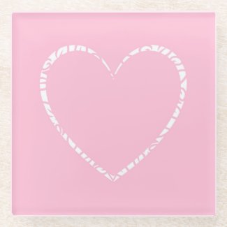 Customizable Pink Decorated Heart Glass Coaster