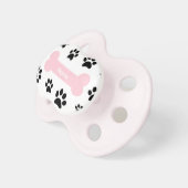 Customizable Pink Dog Bone with Paw Prints Pacifier (Front Right)