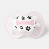 Customizable Pink Dog Bone with Paw Prints Pacifier (Front)