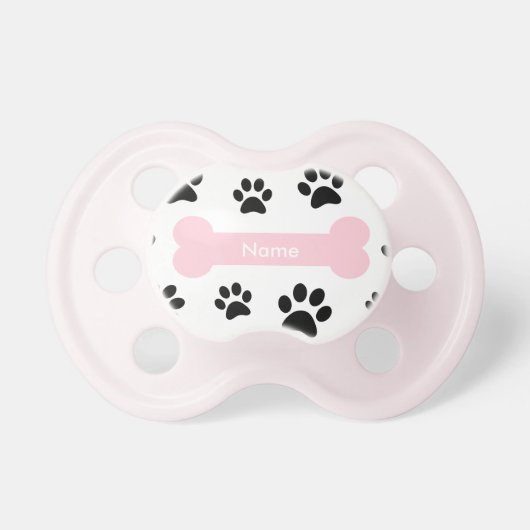Customizable Pink Dog Bone with Paw Prints Pacifier (Front)