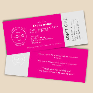 Customizable pink event party ticket with logo
