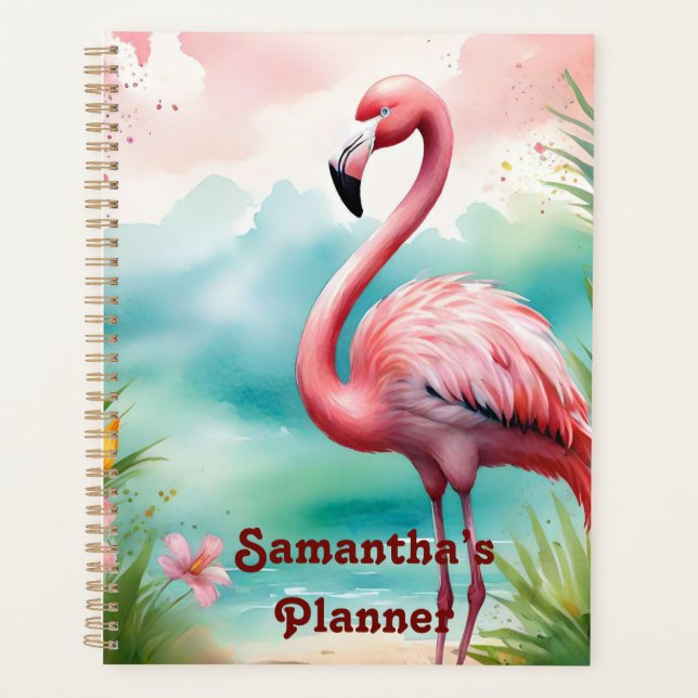 Customizable Pink Flamingo, SeaSide Pink Flamingo, Planner (Front)