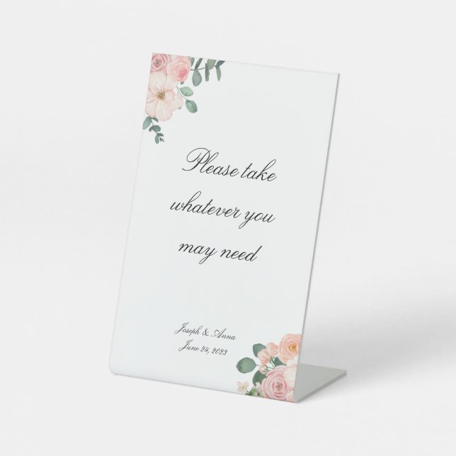 Customizable Pink Floral Bathroom Sign (Front)