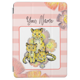 Customizable Pink Floral Name/Monogram Leopard iPad Air Cover