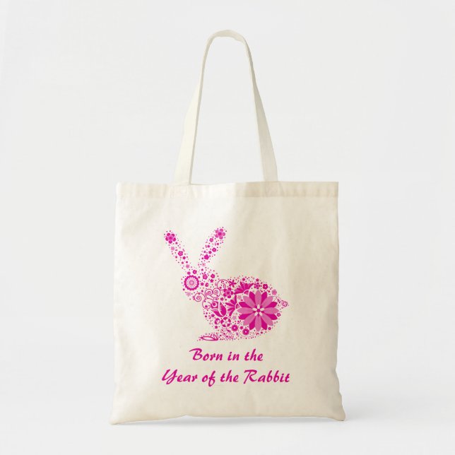 Customizable Pink Flower Rabbit Tote Bag (Front)