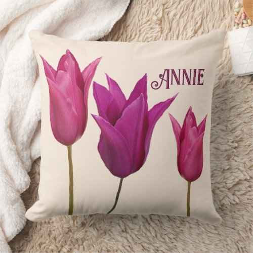 Customizable pink flowers name Annie cute girly  Throw Pillow