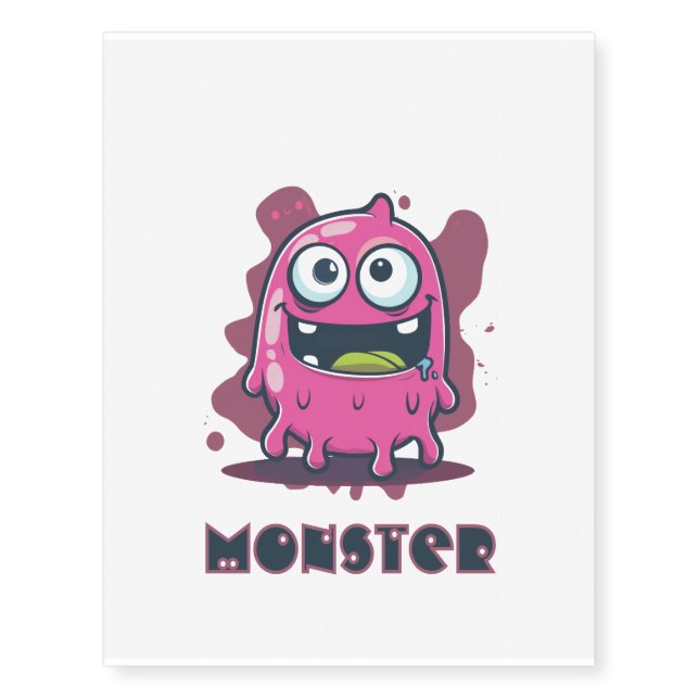 Customizable Pink Funny Monster Temporary Tattoos (Front)