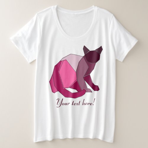Customizable Pink Geometric Cat Design Plus Size T_Shirt