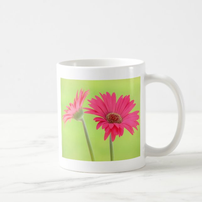 Customizable Pink Gerber Daisies on Green Coffee Mug (Right)