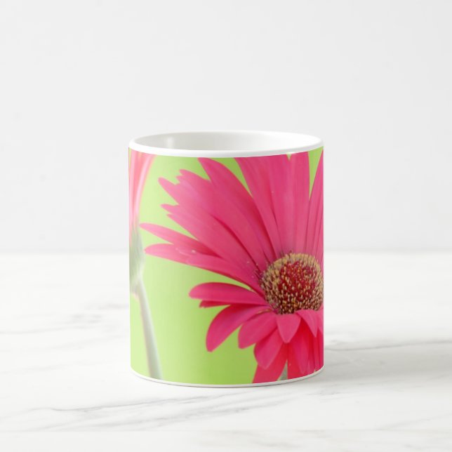 Customizable Pink Gerber Daisies on Green Mug (Center)