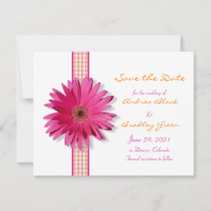 Customizable Pink Gerbera Daisy Save the Date Card