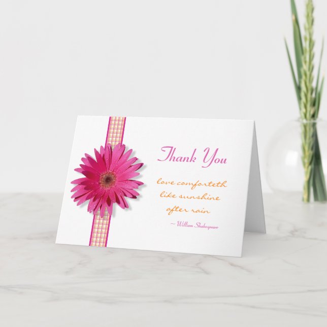 Customizable Pink Gerbera Daisy Thank You Card (Front)