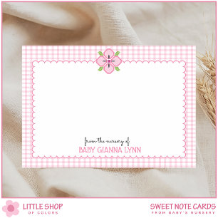 Customizable Pink Gingham Baby Girl Nursery Thank Note Card