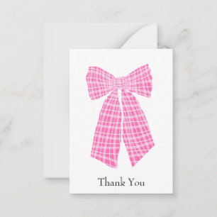 Customizable Pink Gingham Coquette Bow Thank You Note Card