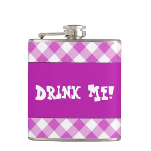 Customizable Pink Gingham Drink Me Flask
