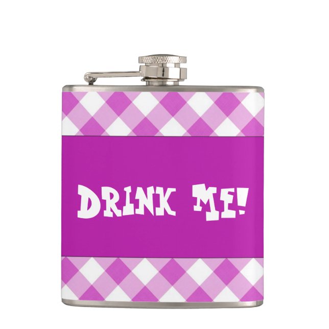 Customizable Pink Gingham Drink Me Flask (Front)