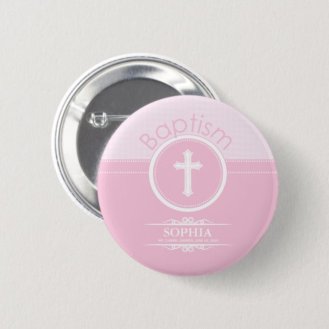 Customizable, Pink Girl Child of God Baptism Button (Front & Back)