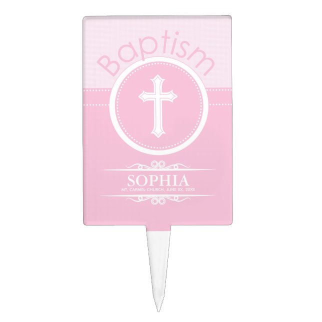 Customizable, Pink Girl Child of God Baptism Cake Topper (Front)