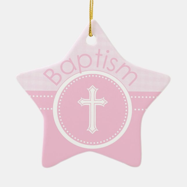 Customizable, Pink Girl Child of God Baptism Ceramic Ornament (Front)
