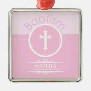 Customizable, Pink Girl Child of God Baptism Metal Ornament