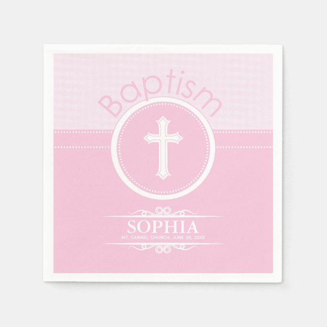 Customizable, Pink Girl Child of God Baptism Napkins (Front)