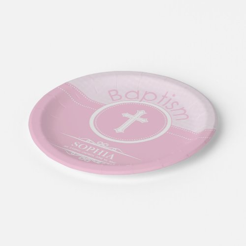 Customizable Pink Girl Child of God Baptism Paper Plates