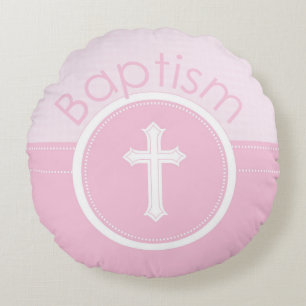 Customizable, Pink Girl Child of God Baptism Round Pillow