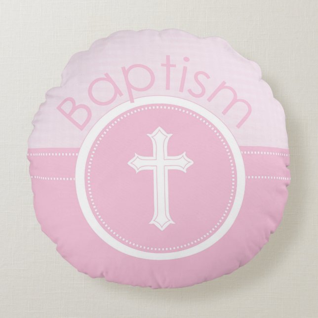 Customizable, Pink Girl Child of God Baptism Round Pillow (Front)
