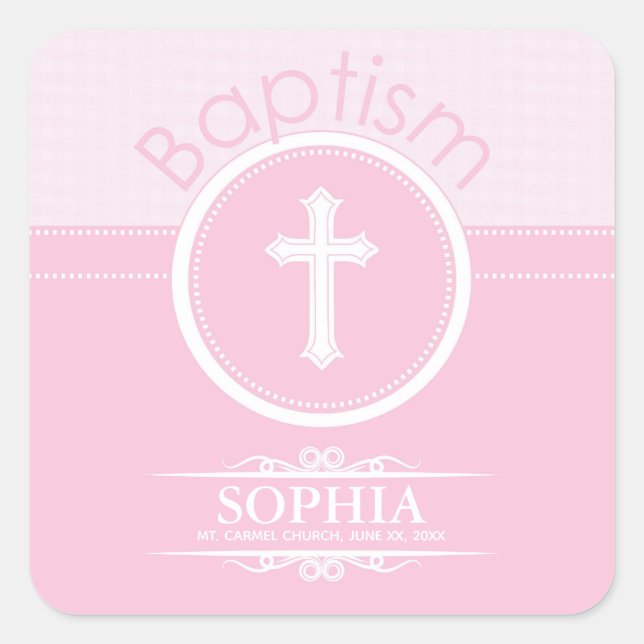 Customizable, Pink Girl Child of God Baptism Square Sticker (Front)