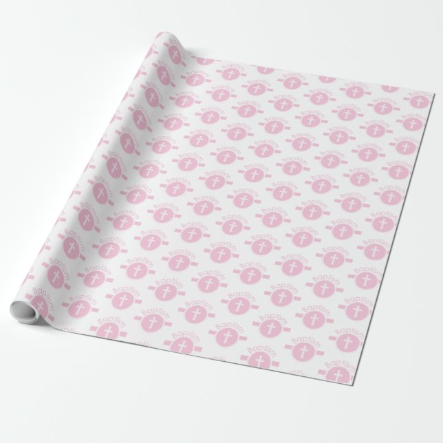 Customizable, Pink Girl Child of God Baptism Wrapping Paper (Unrolled)