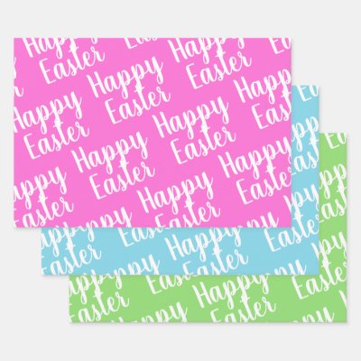 Customizable Pink Green Blue Happy Easter  Wrapping Paper Sheets